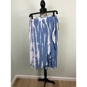 Sim & Sam White and Blue Wrap Midi Skirt with Tie Detail